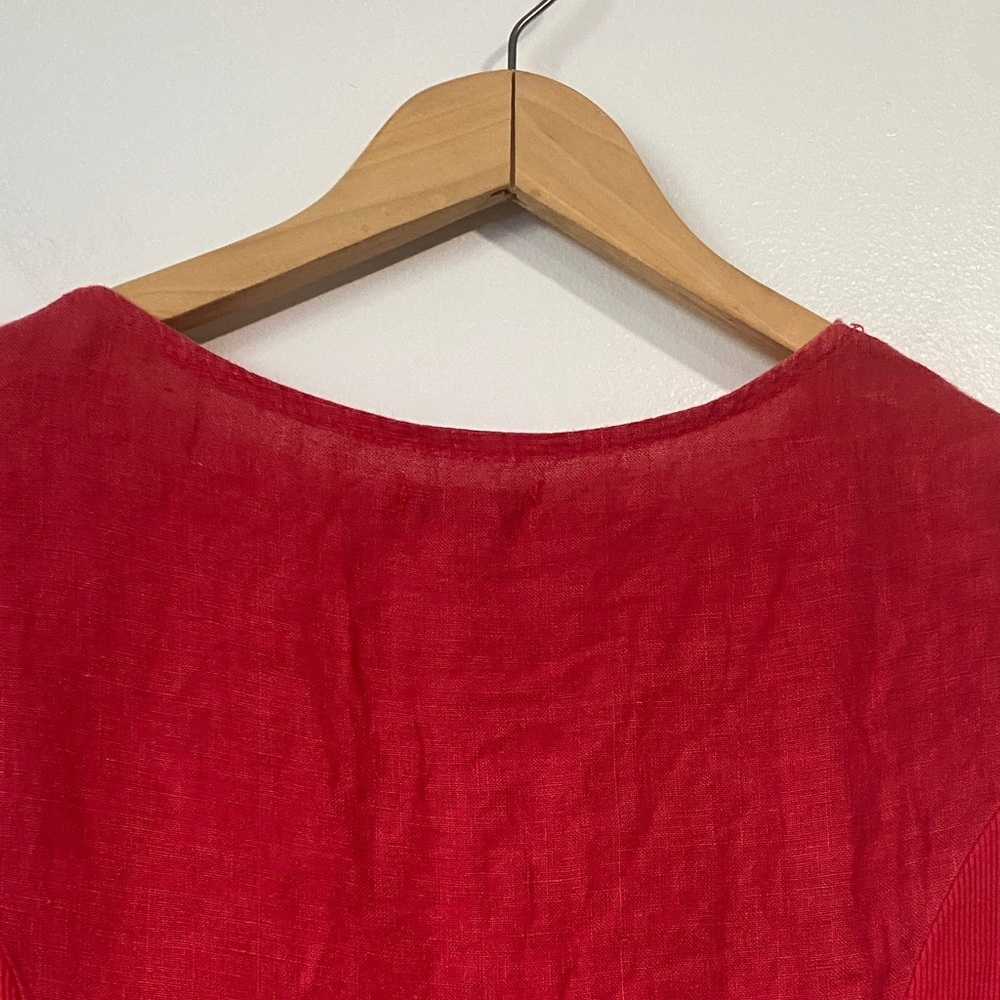 Lina Tomei Red linen embroidered floral sleeveless dress size Small - Picture 9 of 14